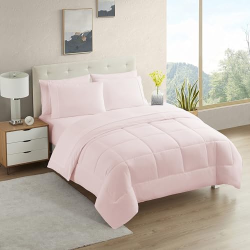 California King Comforter Set - Soft & Breathable 7-Piece Bedding Collection - 1 Comforter, 1 Fitted Sheet, 1 Flat, 4 Pillowcases - Deep Pocket - Premium Quality - Ideal for All Seasons, Pale Pink