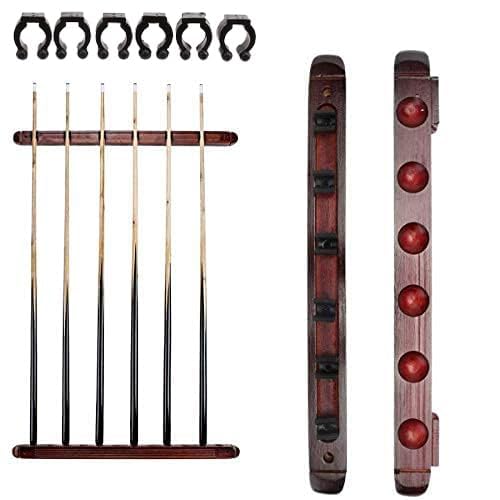 JBB Snooker Pool Billiard Professional Solid Wood Billiard 6 cue Stick Rack Holder Organizer Wall Mount with 6 Extra Clips