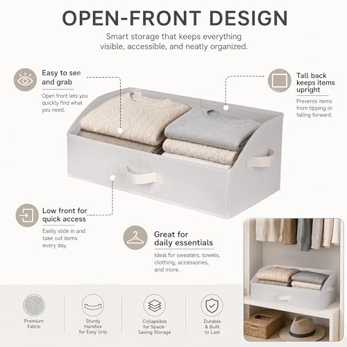 WUIKE 3 Pack Extra Large Closet Storage Bins with Handles, Fabric Trapezoid Storage Binsr for Organizing Clothes, Sheets, Blankets, White & Beige by WUIKE - Image 3