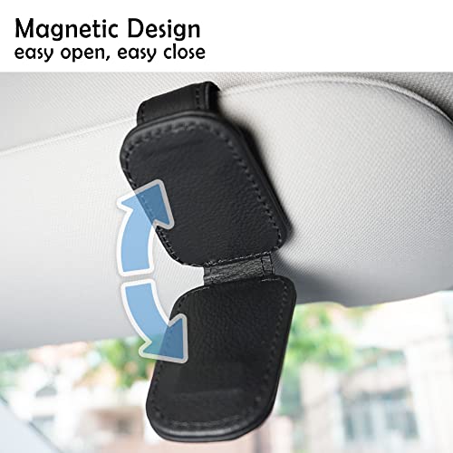 Artilife Magnetic Leather Sunglass Holder For Car, Magnetic Eyeglass Hanger Clip For Car Sun Visor, Suitable For Thin Leg Glasses, Black #TOP1