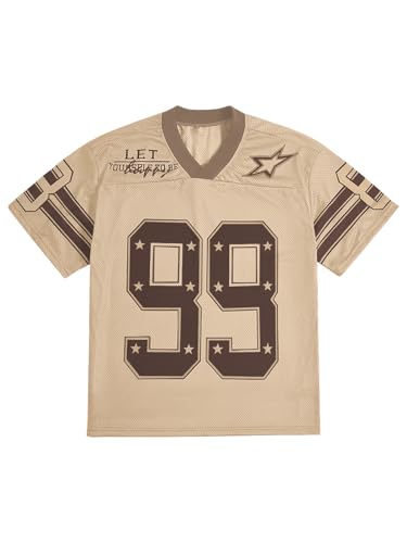 SOLY HUX Mens Jersey Y2k Baggy Shirts Graphic Tees Oversized V Neck Tshirts Summer Tops Khaki Graphic Medium