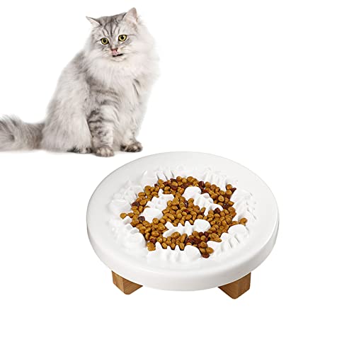 Bnosdm Raised Slow Feeder Cat Bowl With Wooden Stand, Weighted Ceramic Elevated Slow Eating Dish Pet Cat Food Bowl Set For Indoor Kitten Puppy Small Dog #TOP3