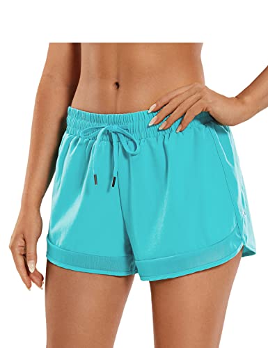 Crz Yoga Women's Mid Rise Running Shorts Mesh Liner 3'' - Quick Dry Drawstring Workout Athletic Gym Shorts Zip Pocket Holiday Blue Medium #TOP14