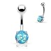 West Coast Jewelry {Aqua} Synthetic Opal Glitter Prong Set 316L Surgical Steel Belly Button Ring (Sold Individually)
