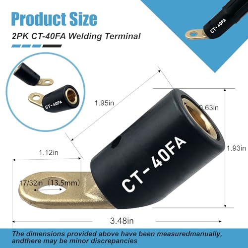 Image of 2PK CT-40FA Welding Terminal Connector, Welding Lug Connector Adapter, Terminal Lug for Lenco Style LC-40 LC-40HD Male Leads Connectors, 17 /32 inch Stud Hole, Angle 45, 08030
