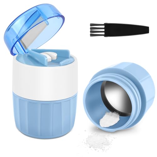 Fefod Broyeur de Comprimés 3 en 1, Boîte à Médicaments avec Coupe-Comprimé en Acier Inoxydable, Broyeur et Rangement, coupe médicament, pour Personnes Agées Bébés et animaux livré avec brosse offerte