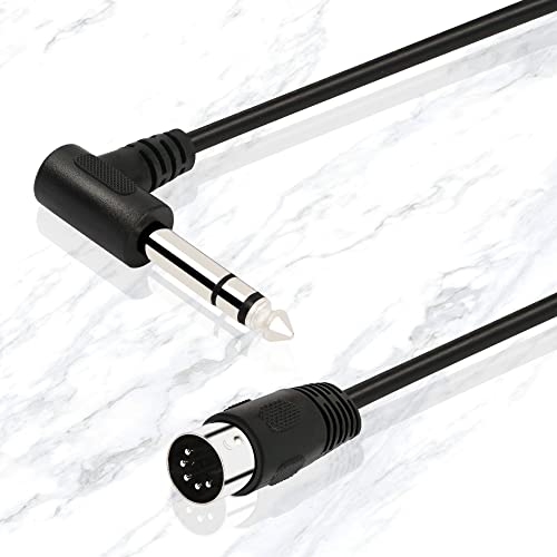1/4 Inch to DIN 5 Pin Cable 90 Degree 6.35mm Male to MIDI 5Pin Male TRS Stereo Audio Cable for Speaker, Amplifier, Mixe, MIDI Keyboard etc (20 cm)