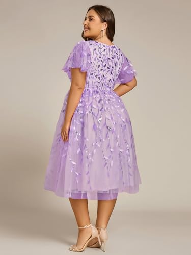 Image of Ever-Pretty Womens Embroidered Tulle Plus Size Cocktail Evening Party Dress A-Line Midi Wedding Guest Dresses for Curvy Women