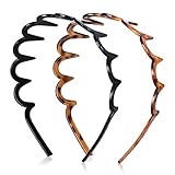 Botanikind 2 Pack Zig Zag Headbands for Women, Non-Slip Wavy Plastic Hair Comb Headbands with Teeth, U-Shape High Cranium Korean Style, Classic 90s Hair Accessories, Gifts for Women (Black & Brown)