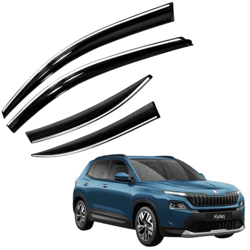 Image of CAR SAAZ Chrome Line Door Visor for Kylaq (2024-2026) (Set of 4Pcs) | Rain Guard | Wind Deflector
