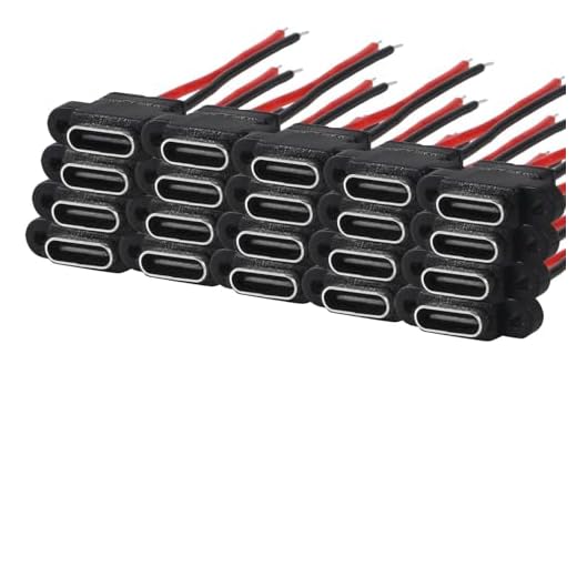 QCCAN 20pcs USB 3.1 Connector Type-C 2Pin Welding Wire Female Waterproof Female Socket Rubber Ring High Current Fast Charging Port (2 pin)
