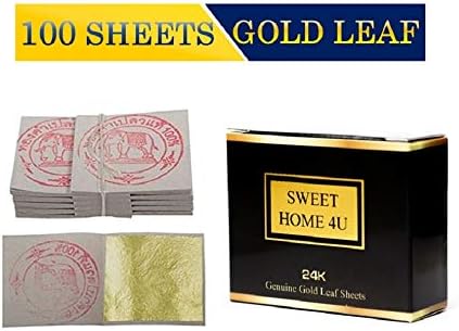 Sweet Home 4U Edible Gold Leaf Sheets Size 1.18" x 1.18" 24K Gold Leaves For Cakes Golden Leaf Foil Food Cake Decorations Paper Home Decor Spa Art Kit Paint Crafts Work Adhesive, Gold Loose Flakes