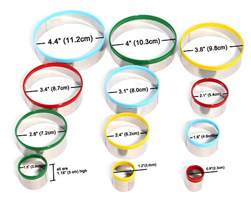 Shenghai 12 Piece Round Cookie Cutter Set, Stainless Steel Dough Cutters - Measuring Guide, Color Coded Tops (Blue) #TOP6