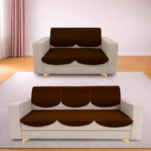 Image of Homerz Premium 'Surya Series' Sofa Cover | Stylish Sofa Protector | Net Fabric | Anti-Stain & Washable Slip Cover Exact Size Antislip (New Jerry Brown, 5 (3+2) Seater, Seat Cover with Backrest)