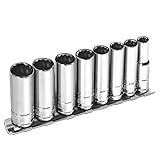 Upenjok 1/4 Inch Drive 12-Point Metric Socket Set, 8-Piece Deep Well Socket Set, CR-V Steel Tool Set, Sizes(6mm, 7mm, 8mm, 9mm, 10mm, 11mm, 12mm, 13mm)