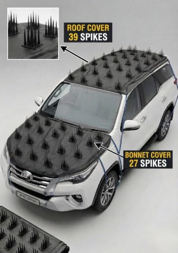 Image of Premium Car Protection Cover (Set of 2), High-Density Anti-Monkey, Dog Spikes Guard for Roof (80 inchx60 inch, 39pcs), Bonnet (60 inch x 40 inch, 27pcs) - Universal 100% Waterproof Scratch-Proof (Black)