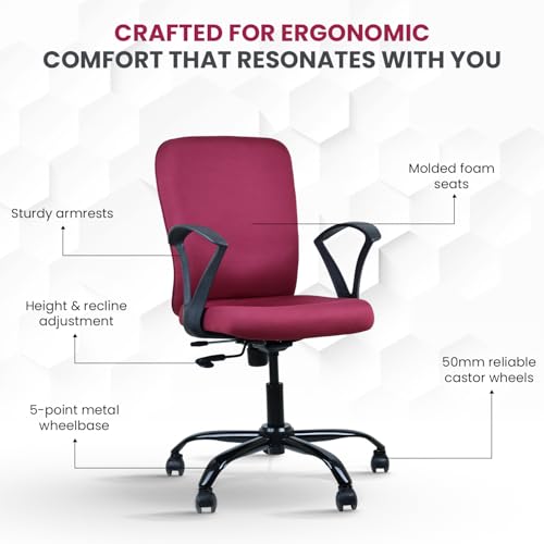Image of IAFA FURNITURE Mavro Office Chair, Mid Back Upholstery Ergonomic Home Office Desk Chair with Fixed Armrests & Spacious Cushioned Seat | Heavy Duty Metal Base (DIY) (Maroon)