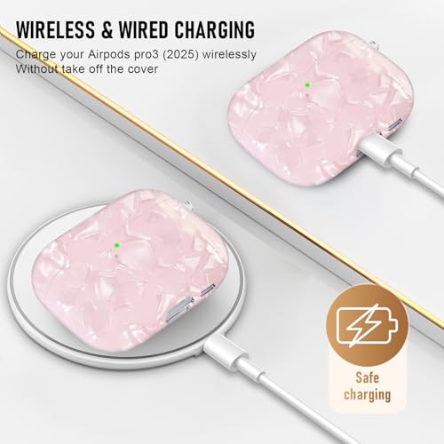 Image of Compatible Airpods Pro 3 Case (2025),Design Shell Print Silicone Protective Cases for Apple AirPods Pro 3rd Generation Case,Airpod Pro 3 Cover with Keychain&Cleaner Kit for Women /Girls,Pink Shell