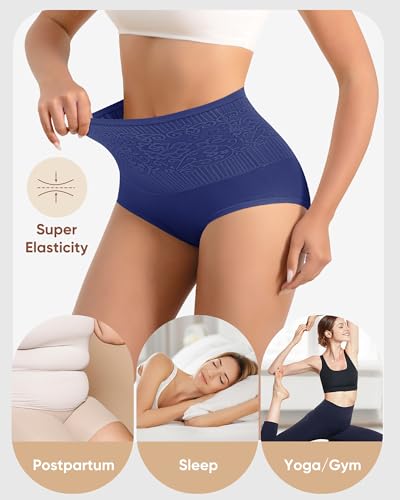 Image of Women's Cotton High Waisted Underwear Stretch Panties Full Coverage Postpartum Soft Briefs Breathable 5 Pack