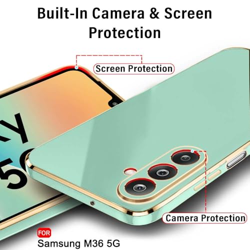 Image of TheGiftKart Luxurious Golden-Plated Back Cover Case for Samsung Galaxy M36 5G / F36 5G | Raised Lips for Camera & Screen Protection | Shockproof Design | Stylish Back Cover Case (TPU, Green)