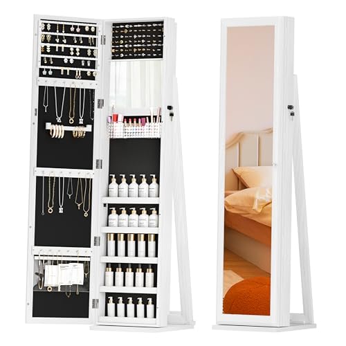 TJYGO Mirror Jewelry Cabinet Standing, Full Length Mirror Jewelry Armoire, Jewelry Organizer,...