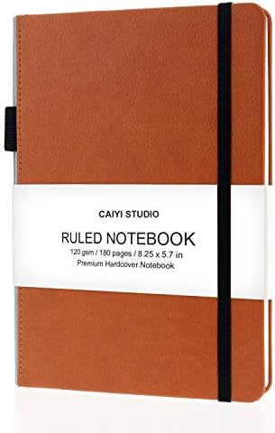 A5 Classic Ruled Notebook Journal with Pen Loop - Premium Thick Paper Faux Leather Hardcover Writing Notebook with Elastic Band & Inner Pocket, Large, Lined, 180 Pages, 8.25 x 5.7 inches