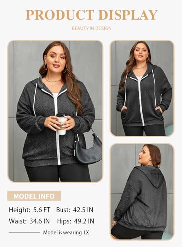 Eytino Womens Plus Size Hoodies Sweatshirt Long Sleeve Zip Up Drawstring Jacket Coat Outwear with Pocket(1X-5X)3