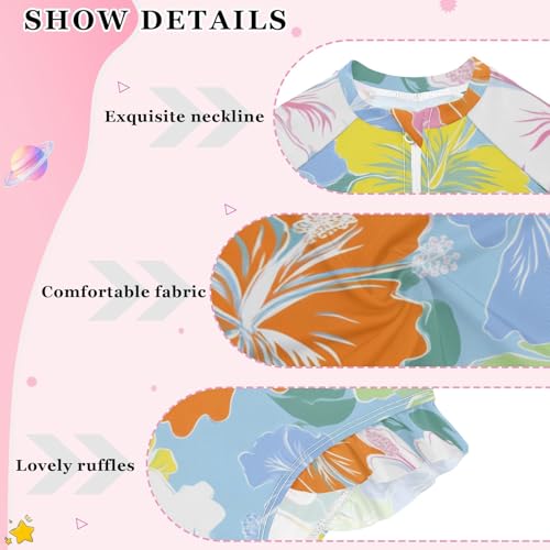 ALAZA Toddler Swimsuit Girl Bathing Suit Swimwear Rash Guard Colorful Hibiscus Flowers Long Sleeve 3T4