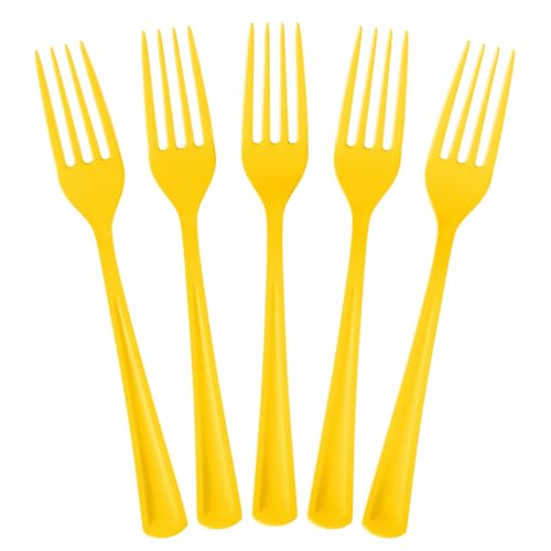 Exquisite Yellow Plastic Forks 50 Pieces Yellow Forks Disposable Utensils Heavy Duty Plastic Cutlery Set Disposable Cutlery Sets Flatware Sets Silverware Set For Party Supplies & Party Tableware