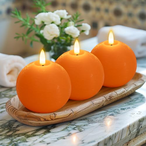 Velas LED naranjas de cera real con mando a distancia para decoración en set 5