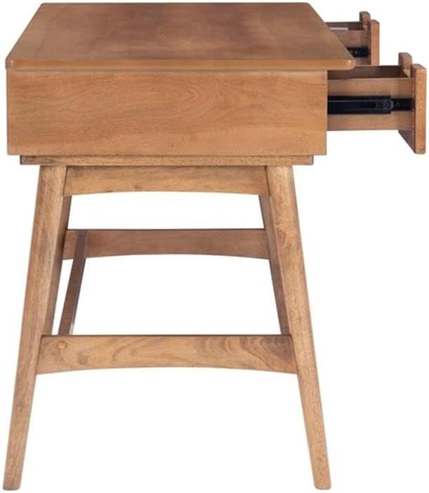 Riverbay Furniture Modern Wood Desk, 51" W x 23.5" D x 30.5" H, Natural Finish, Rubberwood and Rattan Drawers, Birch Veneer Panels, Mid-Century Style, Home Office, Bedroom, or Living Room Workspace