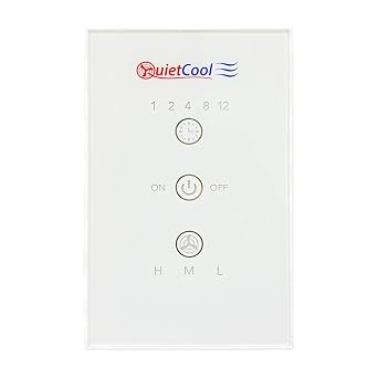 QuietCool Whole House Fan Wireless Switch - No Hard Wiring Required - Three Speed Capable - 1/2/4/8/12 Hour Countdown Timer - up to 100ft Range - Batteries Included IT-RFGLSSWITCH-01