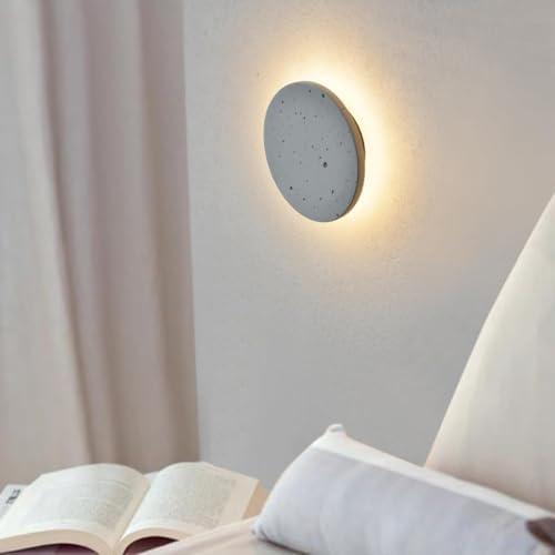 Image of DUHU Led Wall Sconce Round,Grey Cement Wall Lamp Hardwired,Minimalist Wall Mount Light with Sleek Finish Design,Modern Indoor Sconces Lighting for Bedroom,Living Room,Hallway,12w 3000k,Warm White