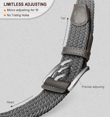 Men Elastic Woven Braided Web Belt 1 3/8 for Golf Casual Pants Shirts Jeans(Dark Gray,38"-42"Waist Adjustable)3