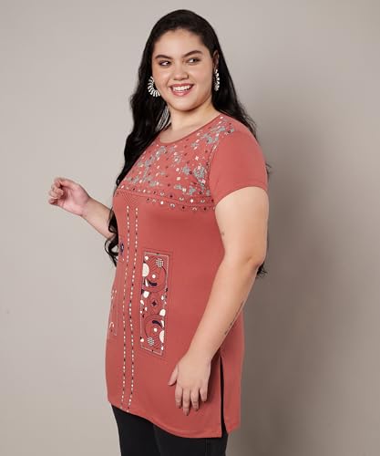 Image of Women Printed Cotton Tshirt with Side Slits & Pocket