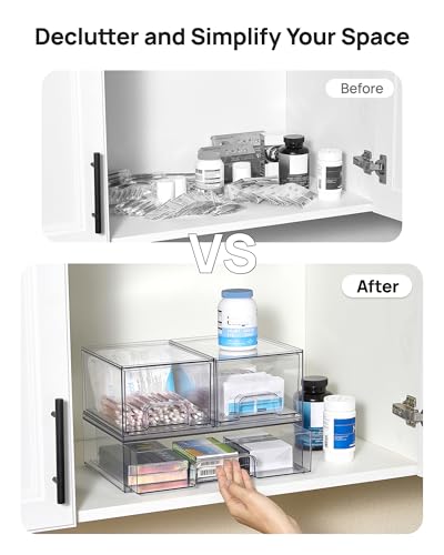 Vtopmart 3 Pack Stackable Clear Plastic Drawer Organizer, Makeup Organizers and Storage for Eyeshadow Palettes, Cosmetics, Beauty Supplies, Ideal for Vanity, Desk, Office, Bathroom image 4