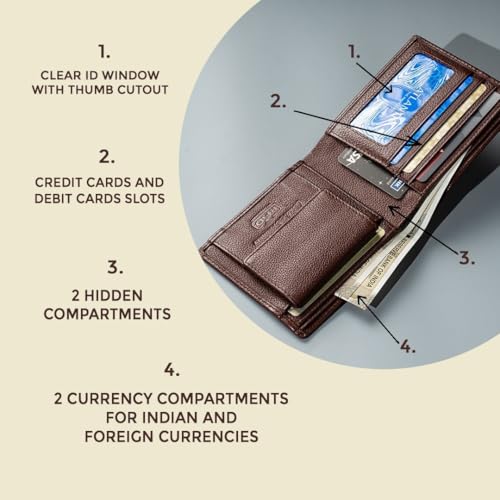Contacts Wallet for Men Leather Original | Stylish Purse with RFID Blocking | Card Holder Slots ID Window Coin Pocket and 2 Cash Compartments | Gift for Man (203-Brown) 5 41PEQBv6OjL
