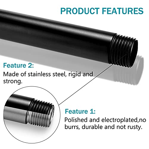 Shower Head Extension Arm, 8 Inch Shower Arm Ceiling Mounted, Stainless Steel Shower Head Arm With Flange, Rainfall Shower Head With Extension Arm, Npt 1/2", Black #TOP2