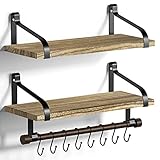 Love-KANKEI Floating Shelves Wall Mounted Set of 2, 17.3 Inch Storage Shelves with Wood Bar and 8...