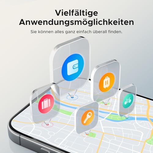 UGREEN Finetrack 4er Pack unterstützt USB C Aufladen, Bluetooth Tracker kompatibel mit Apple Find My (nur iOS), Smarttag bis zu 12 Monate Akkulaufzeit, Finder für Schlüssel, Koffer, Pass