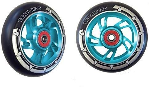 Team Dogz PAIR of Pro Swirl Scooter Wheels 100mm - Green Alloy Core, Black PU