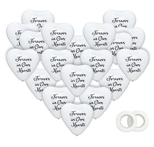 60 PCS White Hearts Shape Funeral Balloons, Memorial Balloons, Biodegradable Latex Balloons with 2 Rolls White Ribbons for Funeral, Anniversary, Memorial Services