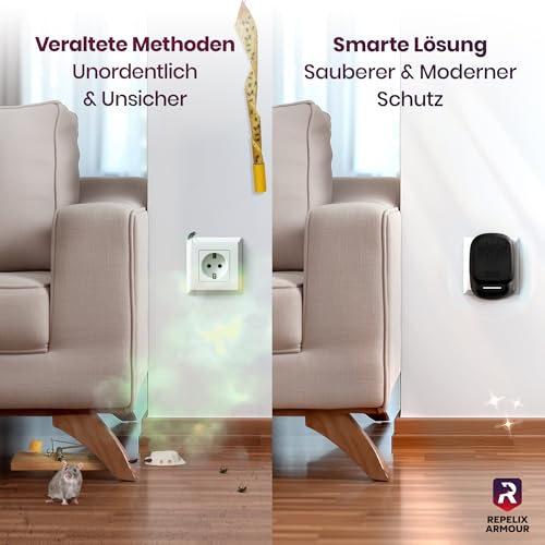 REPELIX ARMOUR Ultraschall-Schädlingsbekämpfer für Innenräume – 2 Pack – Deckt 140m² pro Gerät ab – 3 Modi – Vertreibt Mäuse, Ratten, Spinnen, Mücken, Ameisen, Insekten & Fliegen, PR-025 (Schwarz)
