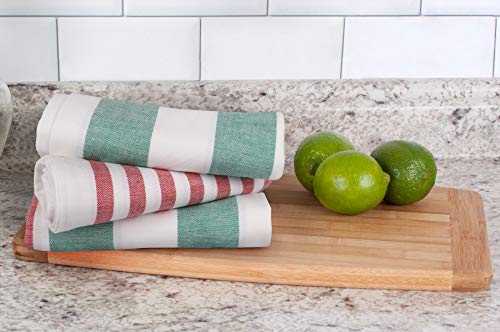 Urban Villa Kitchen Towels, Horizontal Stripes,Premium Quality,100% Cotton Dish Towels,Mitered Corners,Ultra Soft (Size: 20X30 Inch), Ruby/Green, Highly Absorbent Bar Towels - (Set Of 6) #TOP7