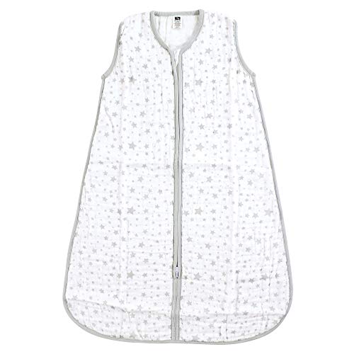 Image of Hudson Baby Unisex Baby Muslin Cotton Sleeveless Wearable Sleeping Bag, Sack, Blanket, Gray Stars, 0-6 Months