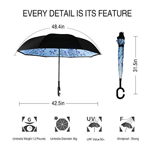 Image of MRTLLOA 40 /49 /56 Inch Oversize Windproof Inverted Reverse Upside Down Umbrella, Golf Size Rain Umbrella, Double Layer, C-Shaped Handle for Men, Women and Kids (Orchid Butterfly, 49 Inch)