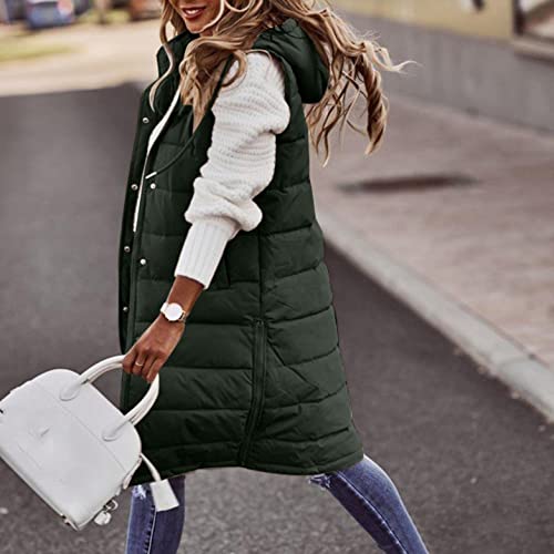 Women's Long Quilted Puffer Vest Hooded Sleeveless Zip Up Puffy Jacket Winter Warm Thicken Down Coat Windbreakers - Image 3