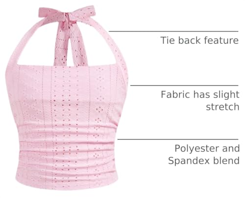 Image of Floerns Girl's Eyelet Embroidery Sleeveless Halter Vest Solid Ruched Crop Tank Top