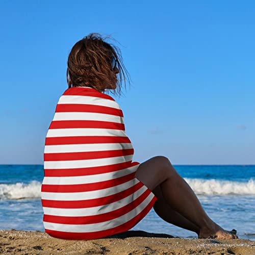 Vantaso Red White Horizontal Stripe Bath Towel Oversized Lightweight 31X51 Inch Beach Towel Travel Swim Pool Yoga Gym Camping For Adults Women Men #TOP3