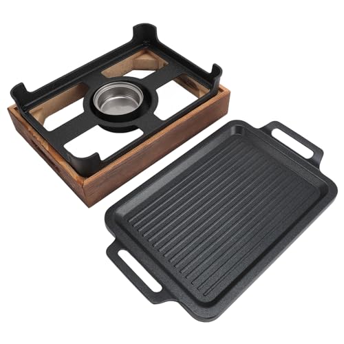 Stylebest Parrilla de Mesa para Barbacoa, Estufa de Alcohol Portátil con Parrilla Extraíble y Base de Madera, para Interior y Exterior, Camping, Picnic, Hogar, Restaurante